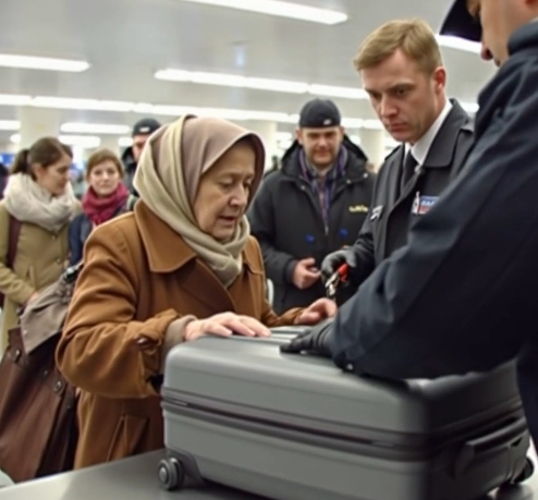 During the baggage inspection of an elderly woman, the security officer noticed something strange on