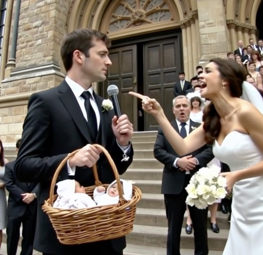 On his wedding day, the groom found a basket on the church steps containing twin